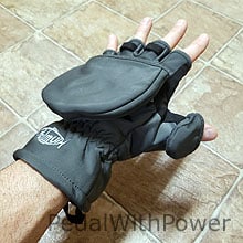 Palmyth ice fishing glove on a hand